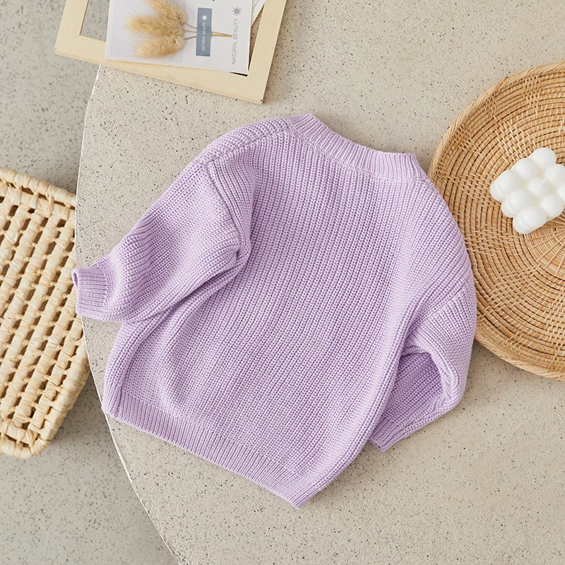 Suefunskry Baby Boys Girls Autumn Winter Knitted Sweater Long Sleeve Solid Color Single-breasted Knitwear Cardigan Jacket