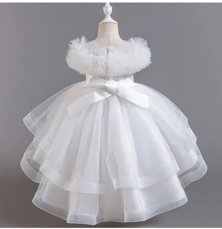 Fashion Solid Color Girl Evening Gown Lace Mesh Sleeveless Party Dress for Kids Girl Summer Children Girls Party Dress 3-12Years