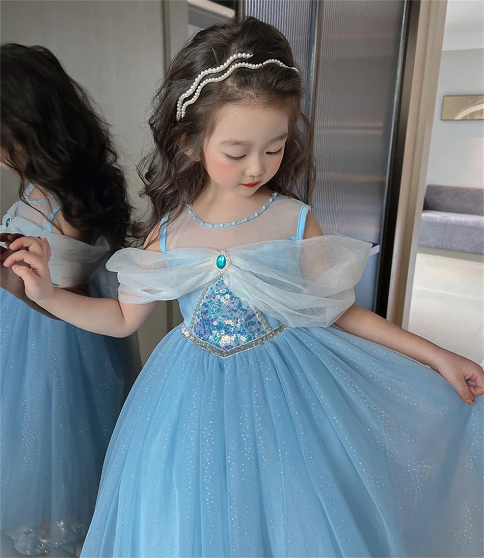 Elsa Summer Princess Dress Girls Cosplay Masquerade Party Vestidos Kids Birthday Clothes Children Carnival Halloween Gown