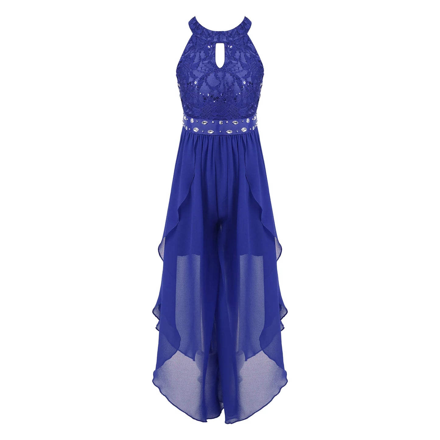 Children's Girls Maxi Romper Dress Sleeveless Floral Lace Rhinestone vestidos Kids Performance Dance Dress Girls Summer Dress