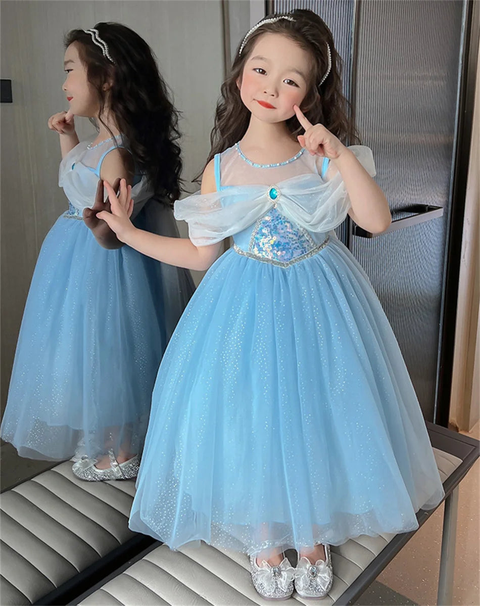 Elsa Summer Princess Dress Girls Cosplay Masquerade Party Vestidos Kids Birthday Clothes Children Carnival Halloween Gown
