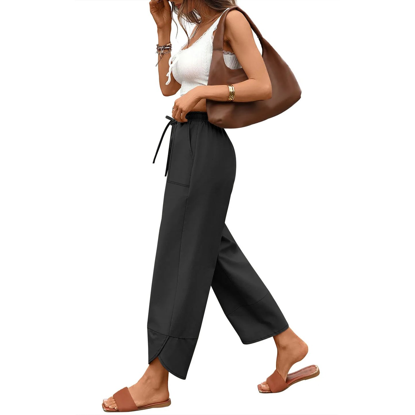 Women'S Fashion Loose Solid Color High Waist With Pockets Athletic Casual Pants Cargo Pants Women Pantalones De Mujer Hot