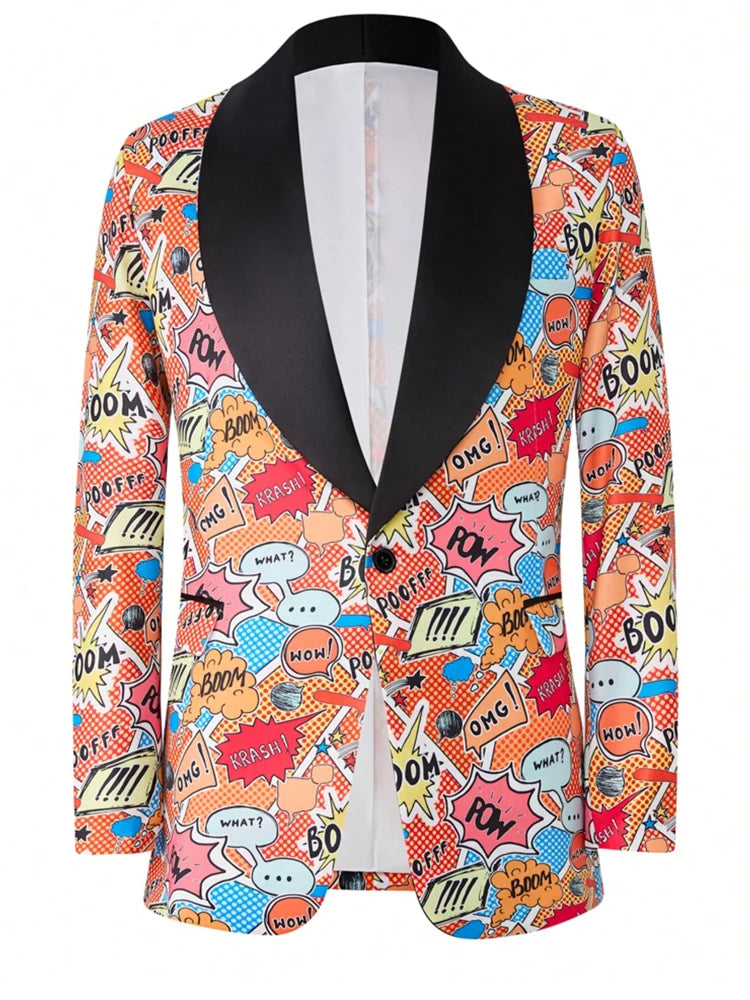 Men's patterned suit, lapel slim-fitting fashion jacket set for banquets and performances