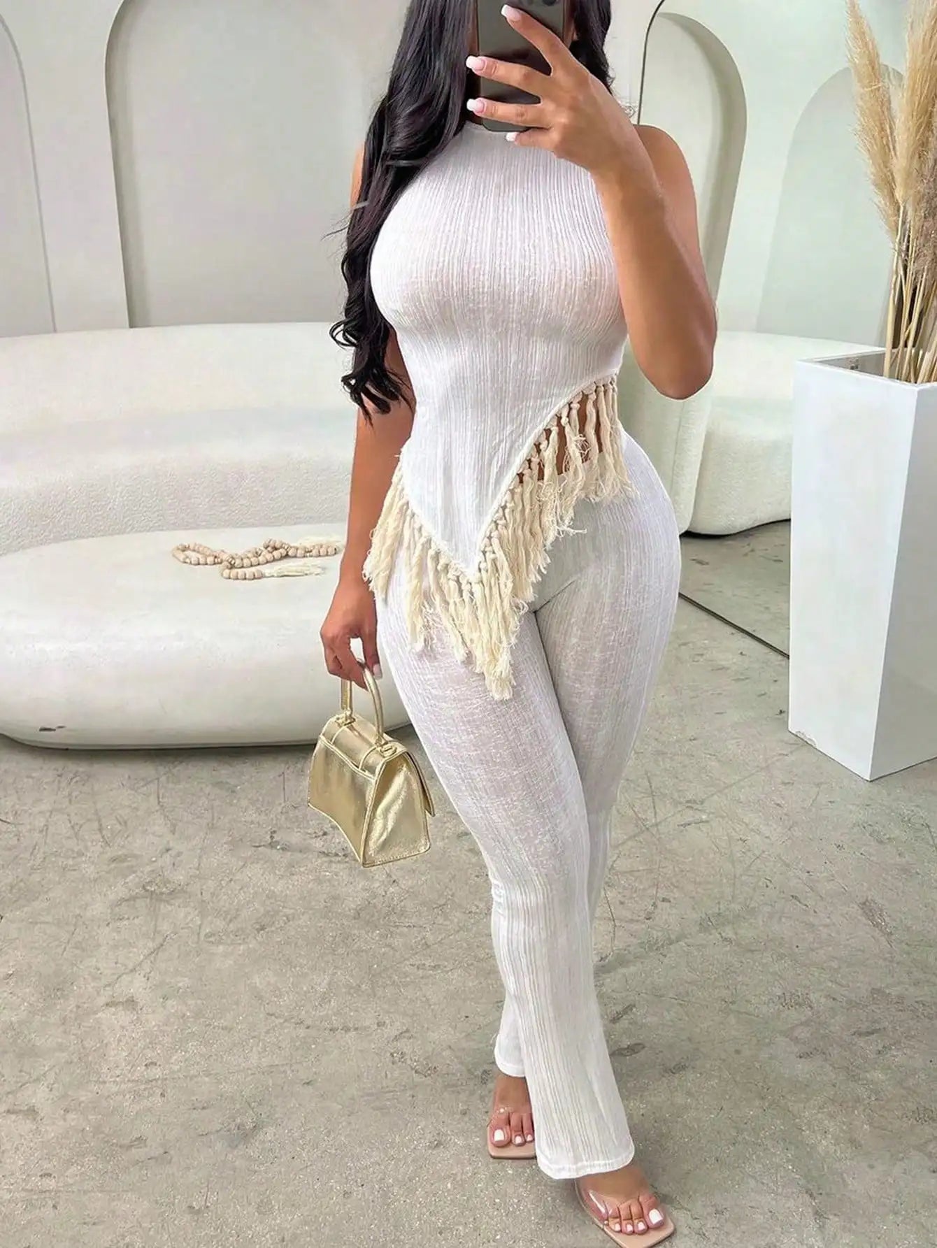 Christmas Gift Women's Sleeveless Tassel Two-Piece Set - Sexy Irregular Beach Outfit (Spring/Summer Clearance)