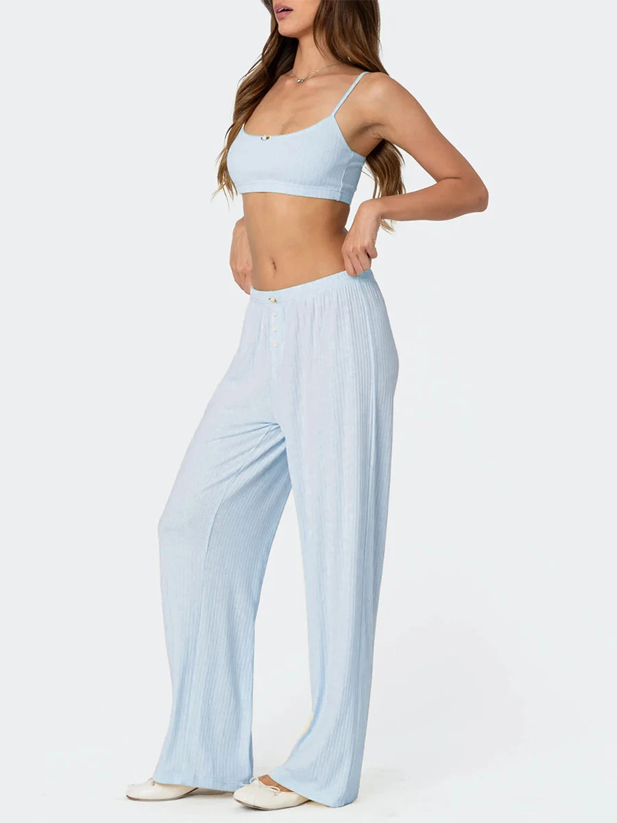 Elegant Floral Print Sleeveless Top and High Waisted Trousers Set Stylish 2-Piece Summer Outfit for Women