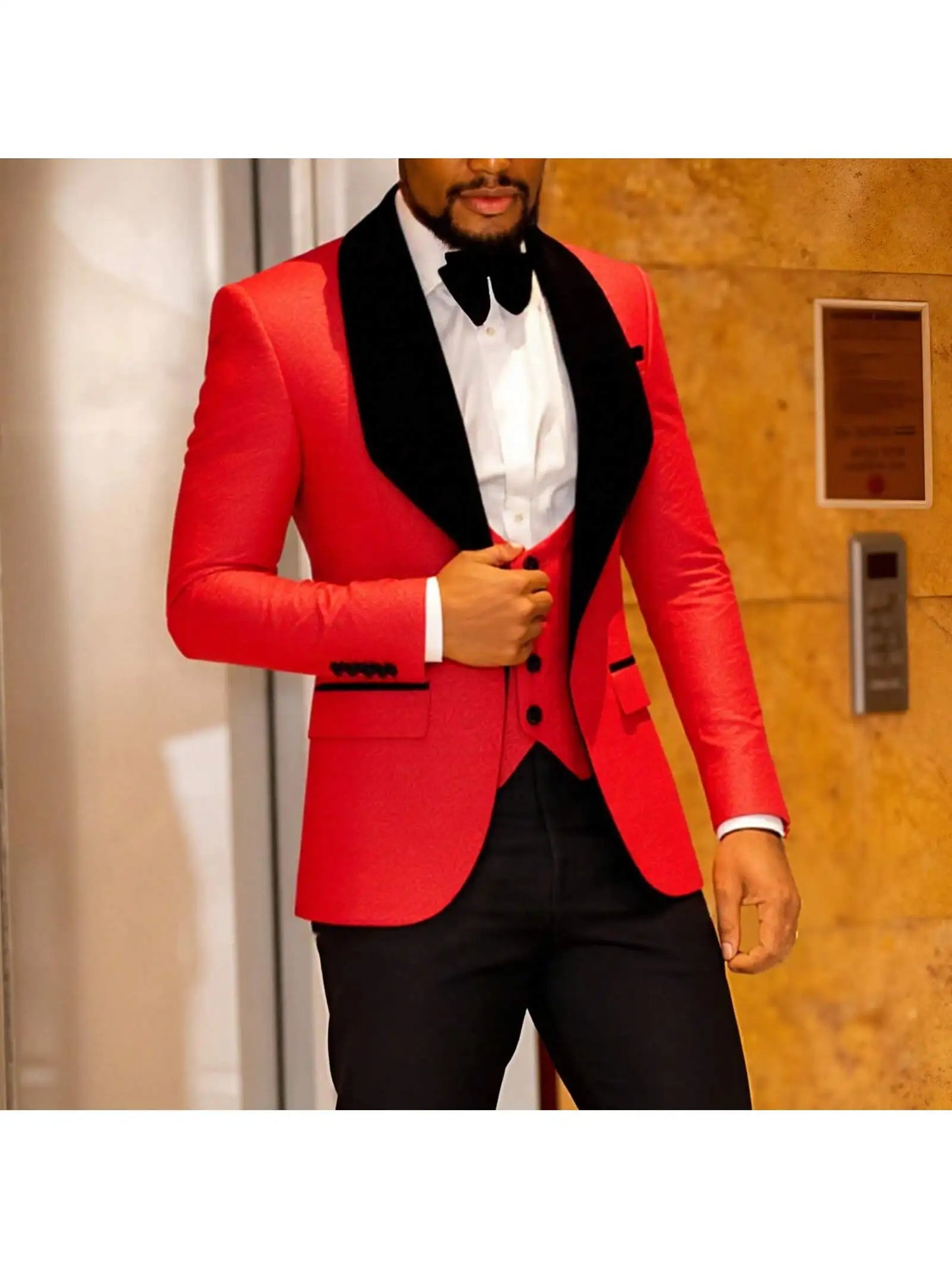 Mens 3 Piece Floral Tuxedo, Jacquard Slim Suit Set, Paisley Blazer Vest and Pants for Prom Wedding