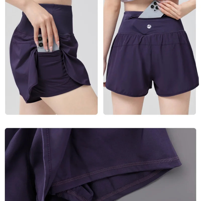 Women Yoga Shorts High Waist Double Layer Running Gym Shorts With Pocket Summer Sportswear Fitness Clothes Jogger Short New