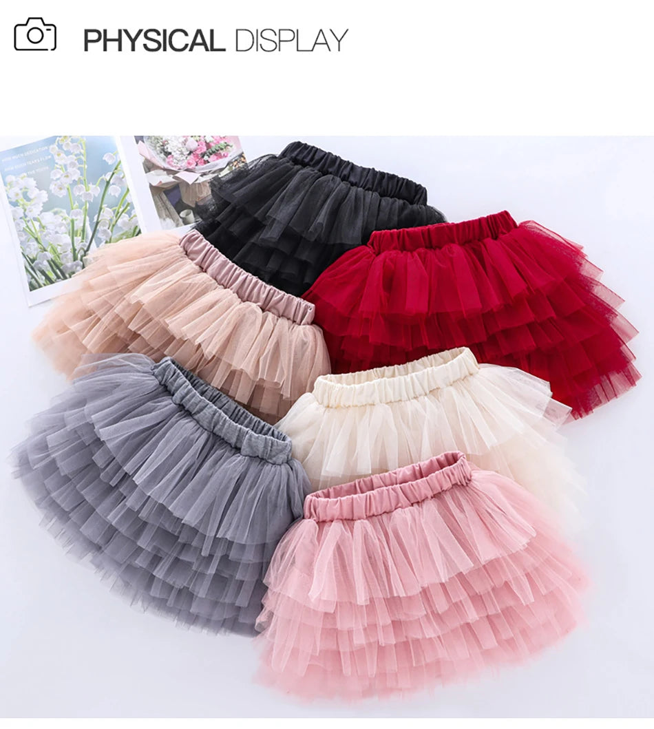 Girls 6-Layer Tulle Skirt Layered Tutu Skirt with Elastic Waist for Casual Party Wear Childrens Fashion Kids Girl Summer Dress