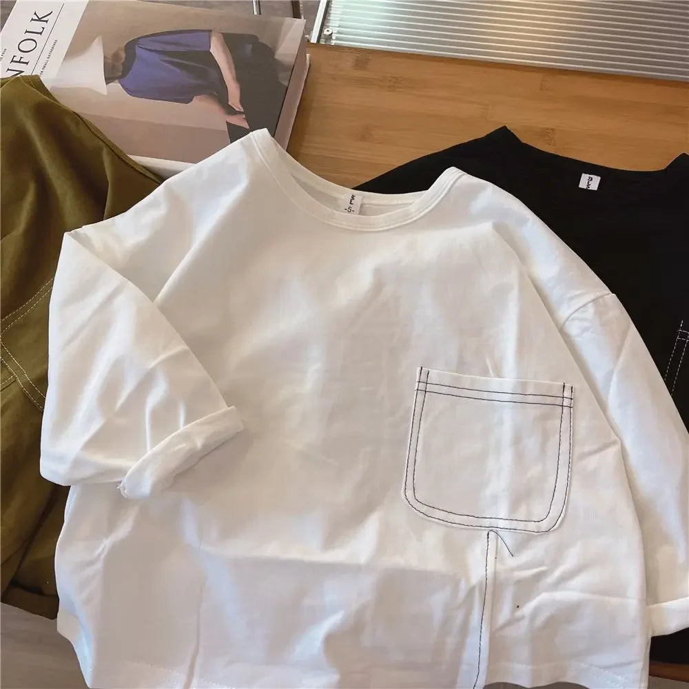 Autumn Boys Long-sleeved T-shirt Spring and Autumn 2023 New Children's Solid Color Irregular Bottoming Shirt Baby Inner Tops