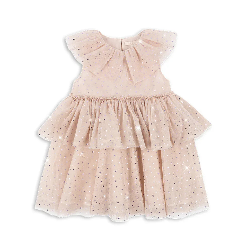 2024 KS Baby Girls Star Sequins Dress Kids Clothes Girls Mesh Princess Dresses Children Casual Skirts Christmas Party Vestidos