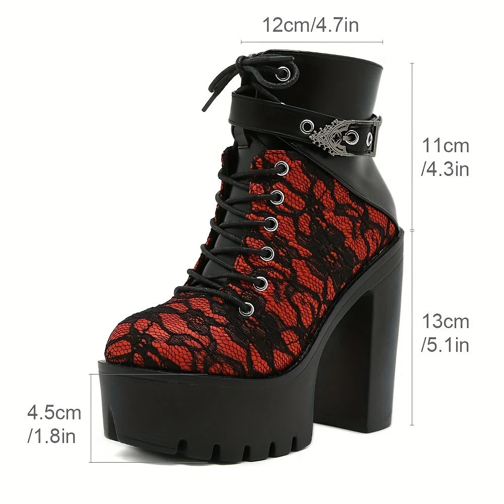 Women's Y2K Goth Punk Platform Ankle Boots Fashion Block Chunky High Heels Buckle Lace-Up Side Zipper Party Cosplay Boots Woman