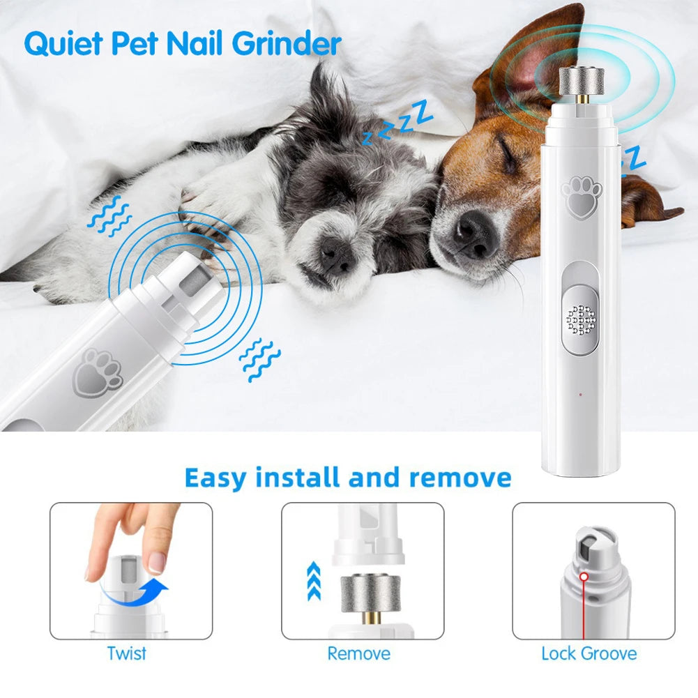 Electric Dog Nail Grinder USB Rechargeable LED Light Pet Nail Trimmer with 2 Speed Settings and Polisher Wheel