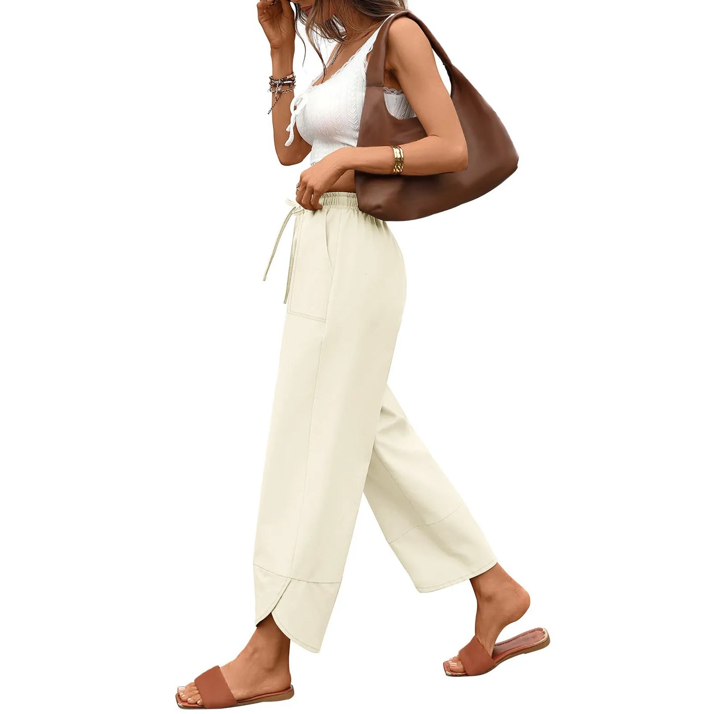 Women'S Fashion Loose Solid Color High Waist With Pockets Athletic Casual Pants Cargo Pants Women Pantalones De Mujer Hot