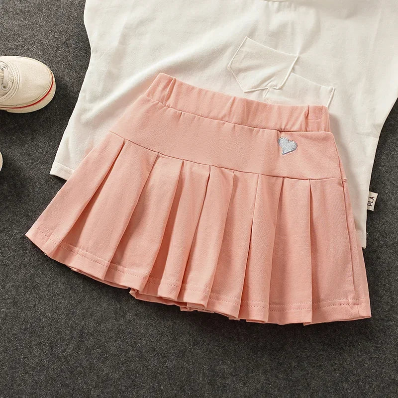 Girls' New All-Match Pleated Culottes Medium And Small Children'S Summer Skirt With Inner Safety Pants Student Uniform Skirts