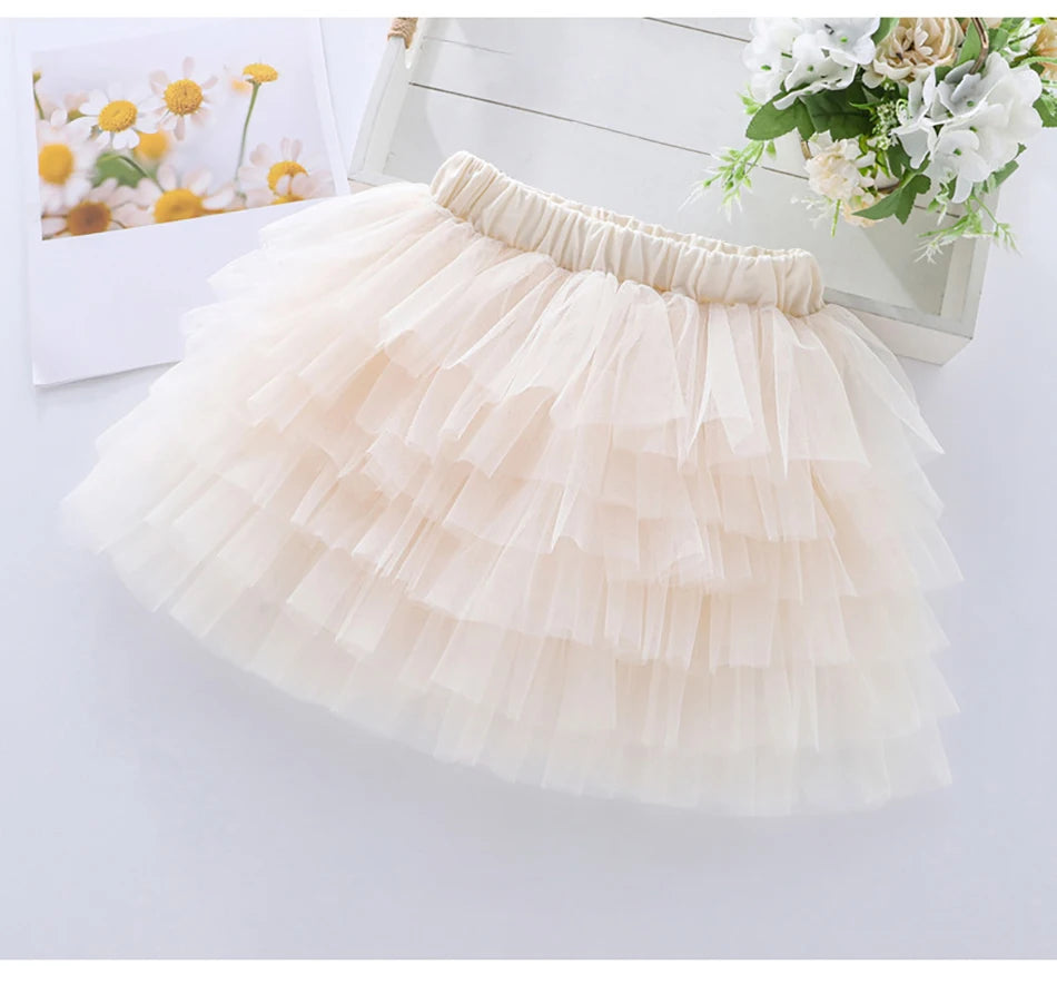 Girls 6-Layer Tulle Skirt Layered Tutu Skirt with Elastic Waist for Casual Party Wear Childrens Fashion Kids Girl Summer Dress