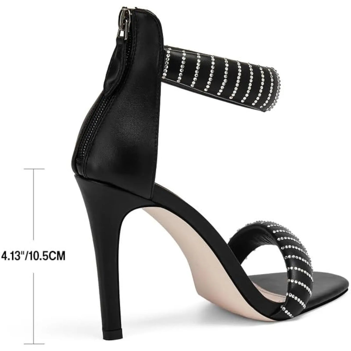 Women's Stiletto Heel Sandals: Ankle Strap with Rhinestone Detail and Back Zipper – Round Open Toe High Heels for Proms and Part