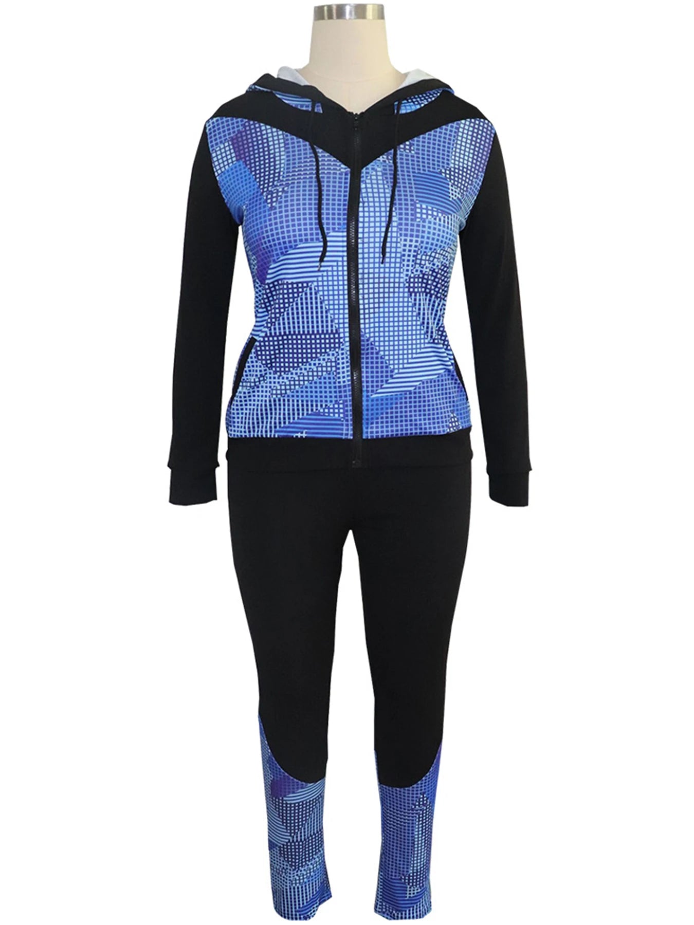 casual 2 piece outfit for women digital print long sleeve jacket and pants set