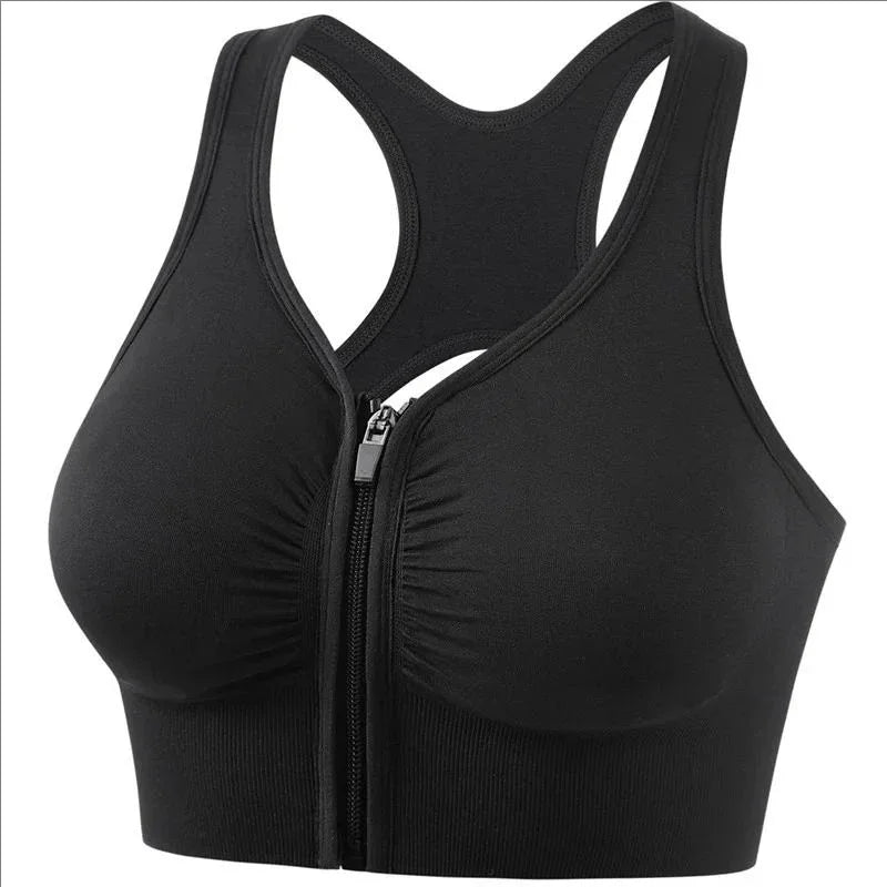 Women's sports bra fitness top front zipper design sports vest fashionable bra yoga gym sports bra