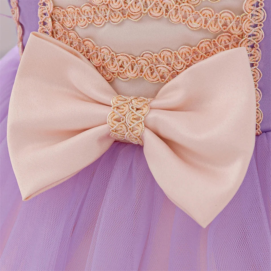 Snow White Rapunzel Sofia Purple Princess Dress Toddler Cosplay Halloween Carnival Party Mesh Gown Girls Birthday Bow Vestidos