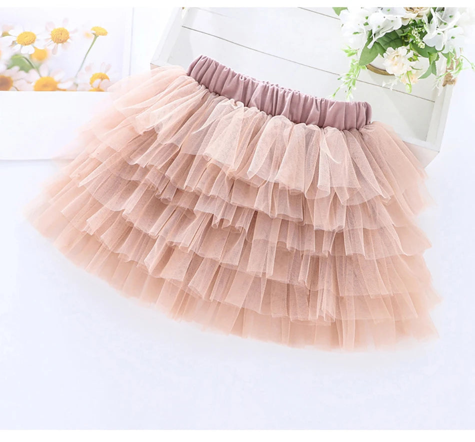 Girls 6-Layer Tulle Skirt Layered Tutu Skirt with Elastic Waist for Casual Party Wear Childrens Fashion Kids Girl Summer Dress