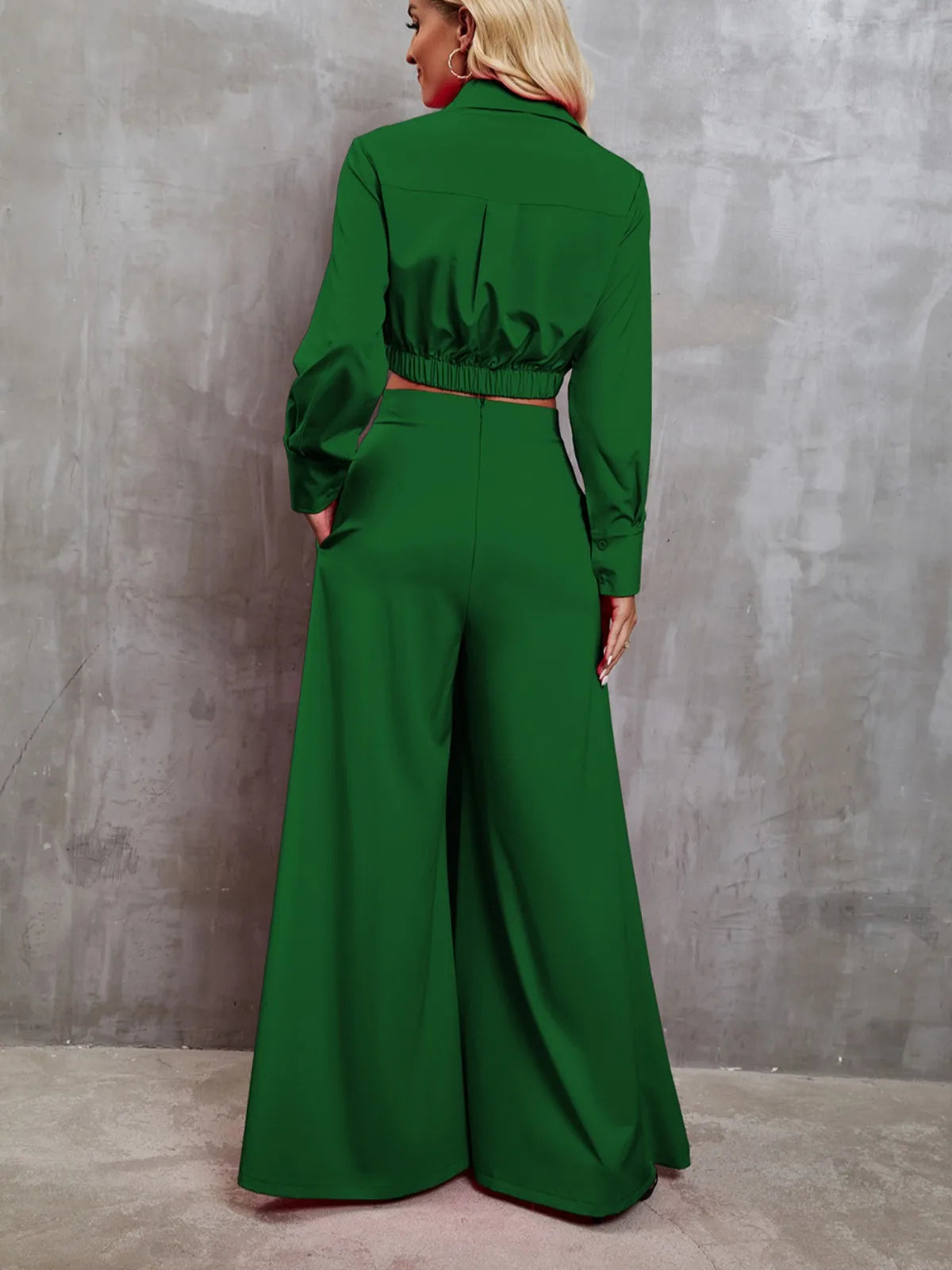 2024 New Women Set Solid Color Long Wide Leg Pants Women's Two-piece Set Fashion Casual Long Sleeves Shirt Jacket Suit Autumn