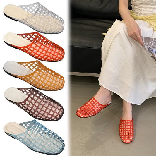 Women Jelly Flats Fashion Slip-On Flats Lightweight Hollow Out Ballet Flats Breathable Casual Flat Sandals for Outdoor Travel