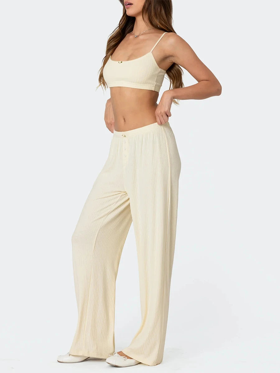 Elegant Floral Print Sleeveless Top and High Waisted Trousers Set Stylish 2-Piece Summer Outfit for Women