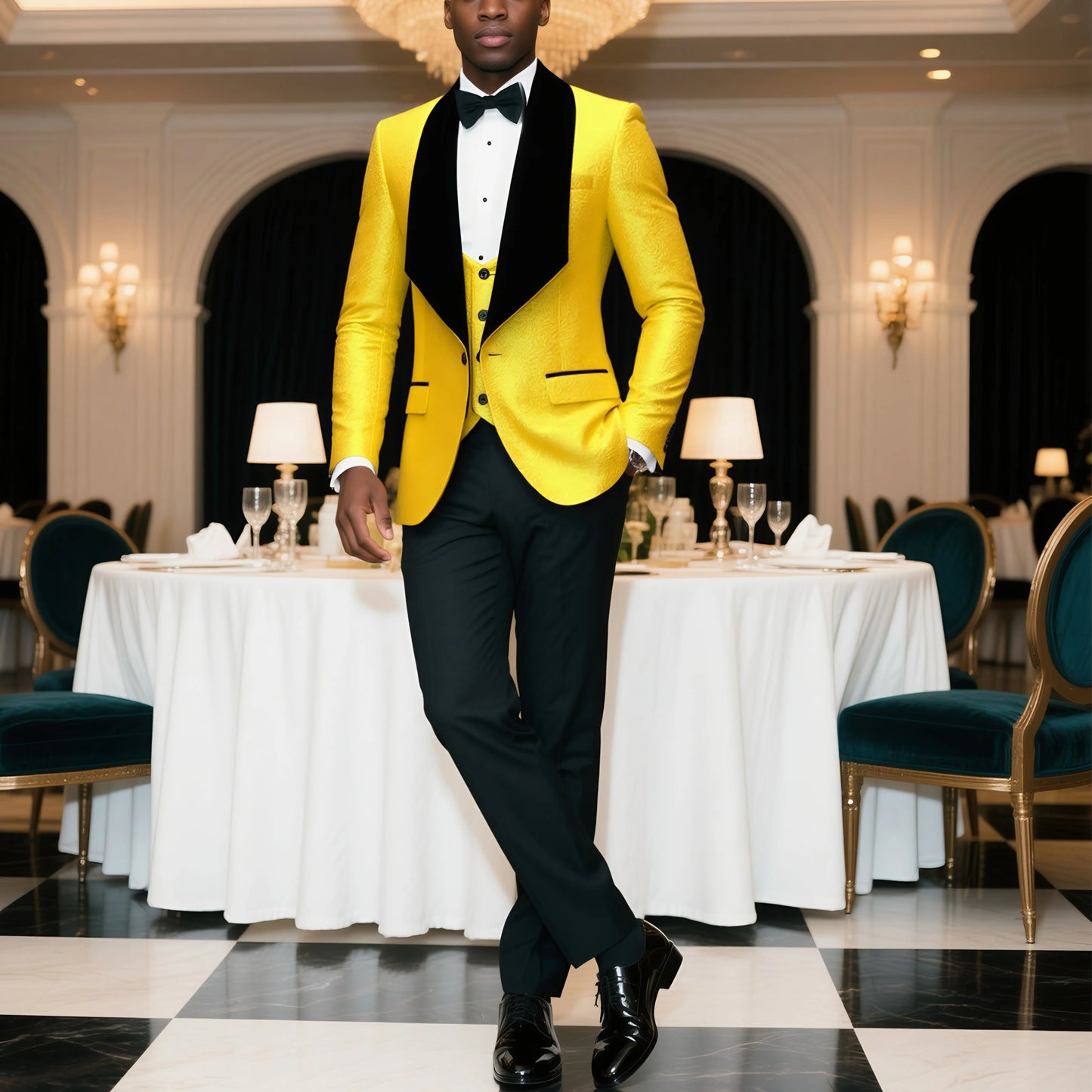 Mens 3 Piece Floral Tuxedo, Jacquard Slim Suit Set, Paisley Blazer Vest And Pants For Prom Wedding