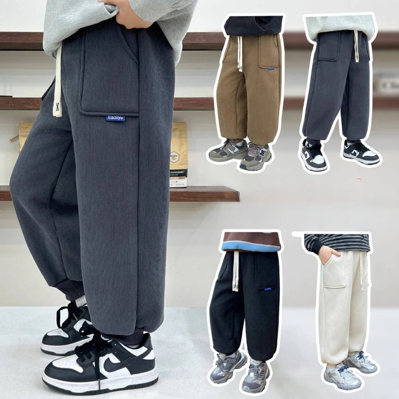 New Winter Thick Fleece Sweatpants for Girls Boys Casual Warm Sports Leisure Trousers Children 2-10 Years Autumn Wear