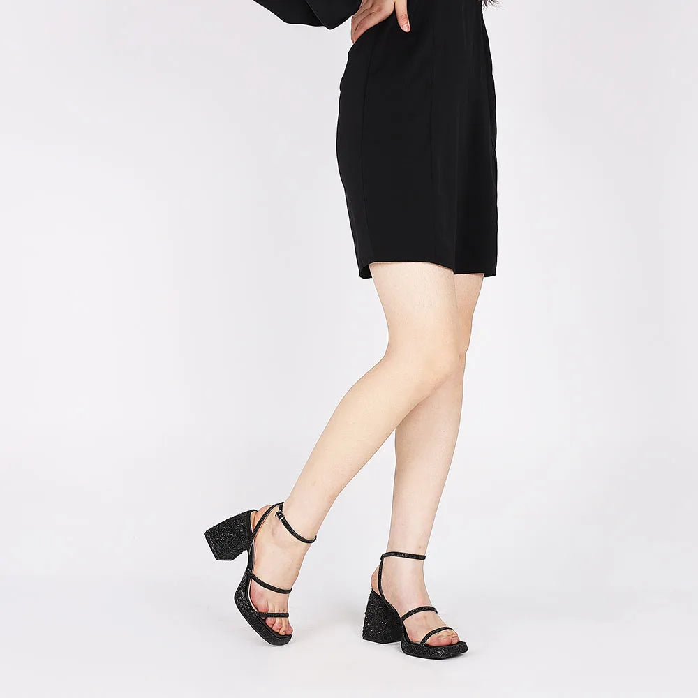 GIGIFOX Shiny Crystals Women Sandals Platform Chunky High Heel Ankle Strap Buckle Strap Shoes Sexy Elegant Dress Party Sandals