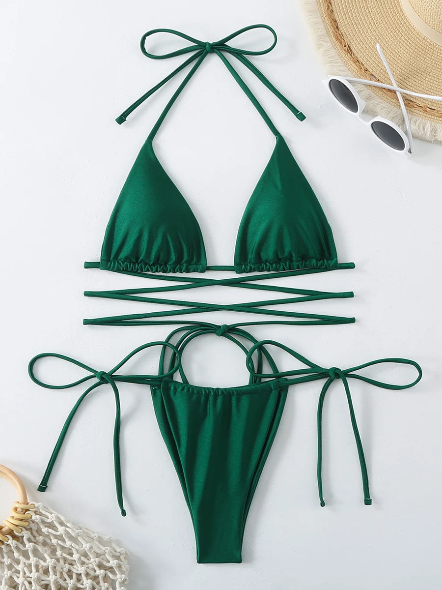 Sexy Micro Bikini 2025 Criss Cross Swimwear Bandage Woman Swimsuit Female Thong Bikinis Set 2 Piece Women Bathing Suit Beachwear