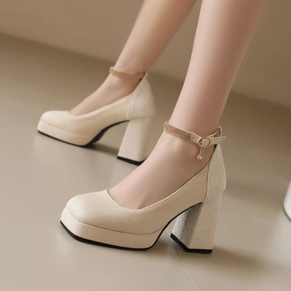 Punk Platform High Heels Women's  Ankle Strap Mary Janes Shoes Woman Luxury Green Beige block Heeled Party Shoes Chunky Pumps