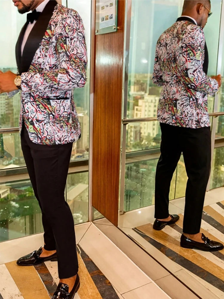 Men's single-breasted suit set in various colors, featuring a slim-fitting fashionable jacket with a lapel, and a dress set