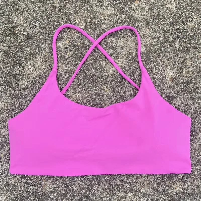 Sexy Soft Fitness Sport Bra Spaghetti Strap Cross Back Hollow Women Top Tight Gym Yoga underwear Athletic Workout With Chest Pad