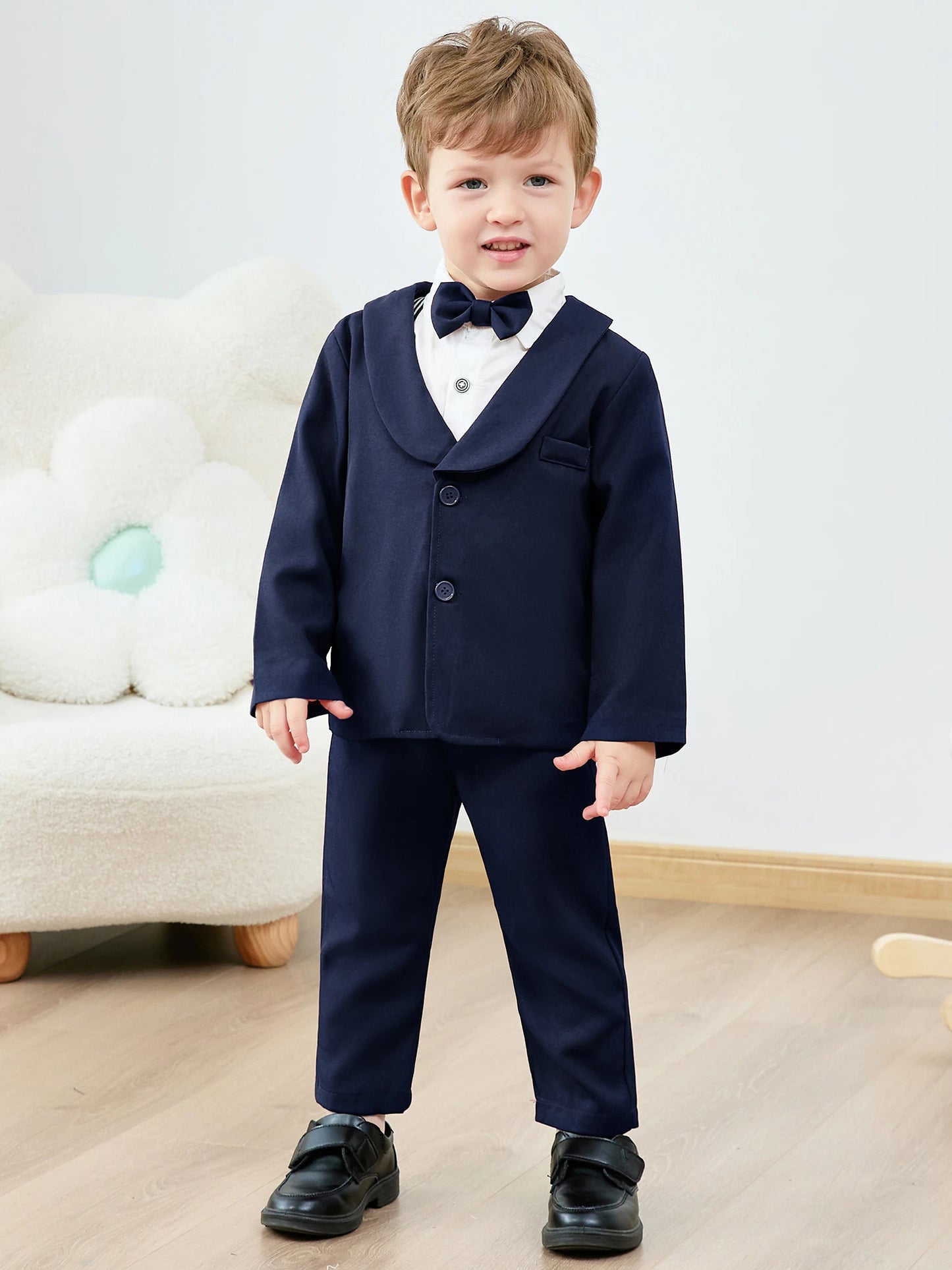 Toddler Boy Suit 5Pcs Formal Gentleman Outfits, Dress Shirt+Bowtie+Jacket+Suspender Pants Wedding Party Clothes Suits