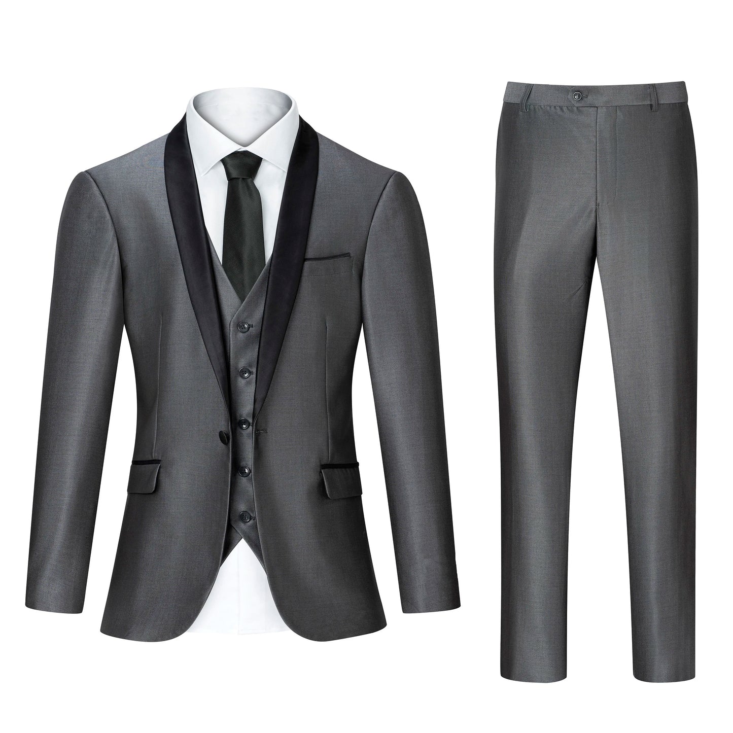 Men's White 3pcs Suit Set with Black Shawl Lapel, Single Button Formal Blazer, Vest & Trousers for Prom Wedding Dinner Busines