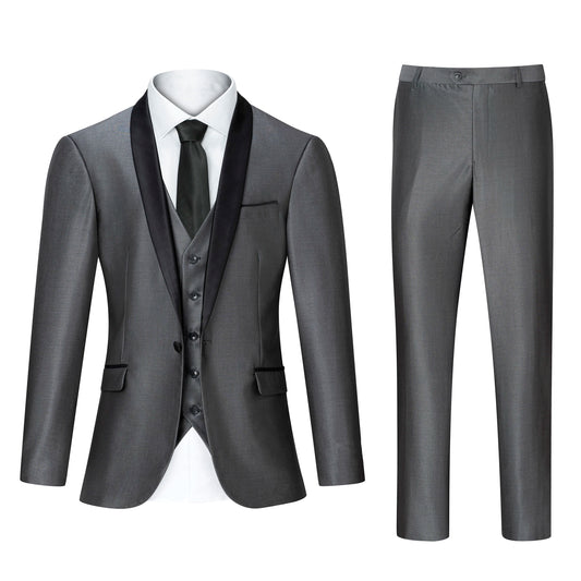 Men's White 3pcs Suit Set with Black Shawl Lapel, Single Button Formal Blazer, Vest & Trousers for Prom Wedding Dinner Busines