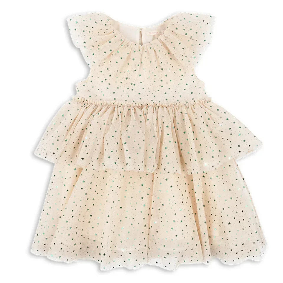 2024 KS Baby Girls Star Sequins Dress Kids Clothes Girls Mesh Princess Dresses Children Casual Skirts Christmas Party Vestidos