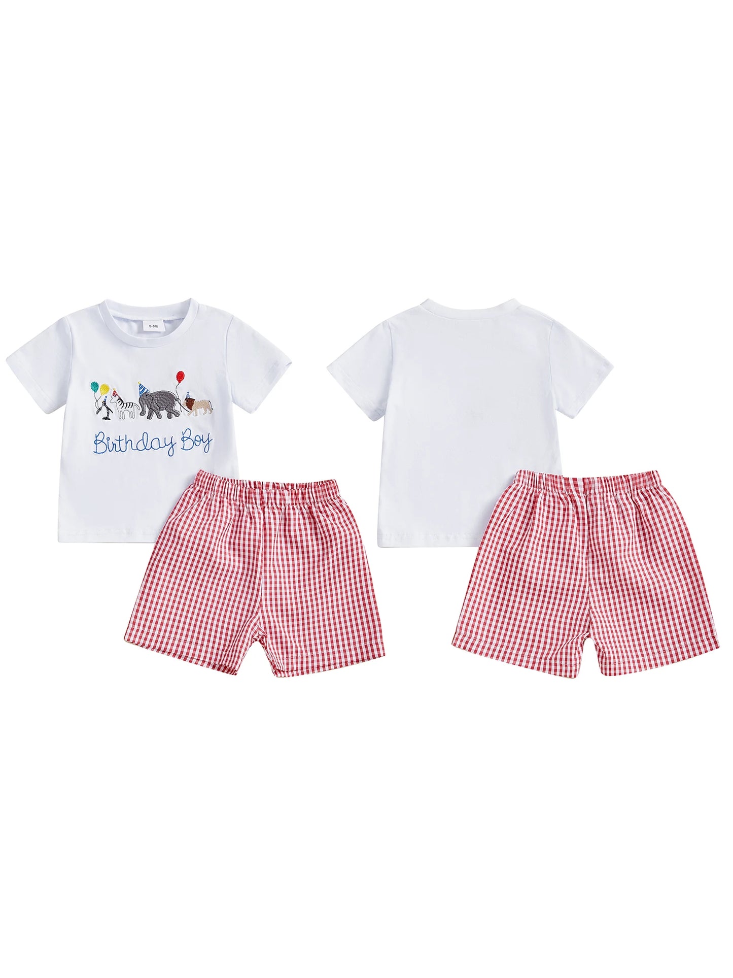 Baby Boy Birthday Outfit Set with Cute Animal Print Top and Stylish Plaid Shorts - Toddler 2 Piece Clothing Set