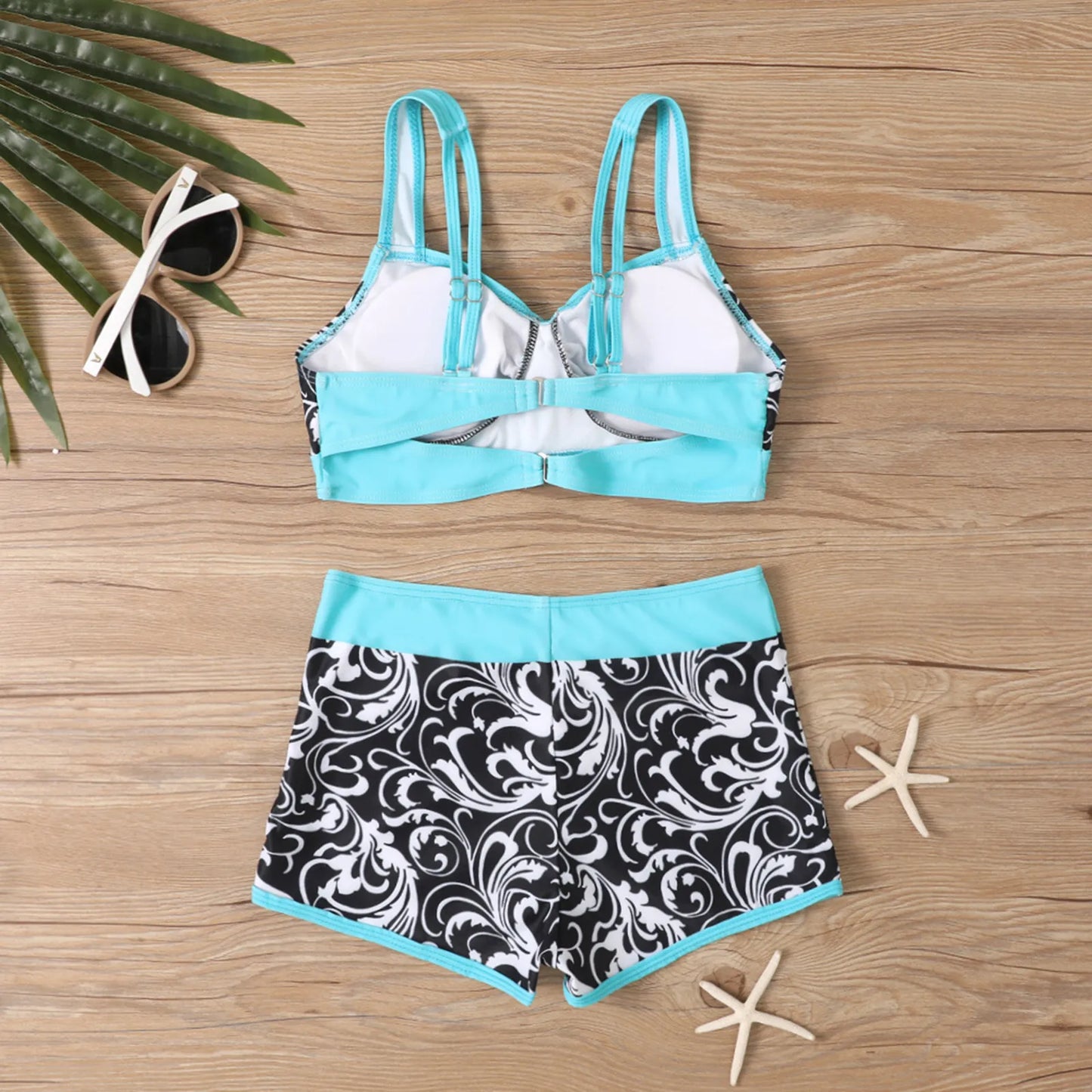 Womens Swimsuits Big Breast Elastic High Waisted Bikinis Sexy Push Up Two Pieces Bathing Suit Ladies Vintage Printed Biquinis