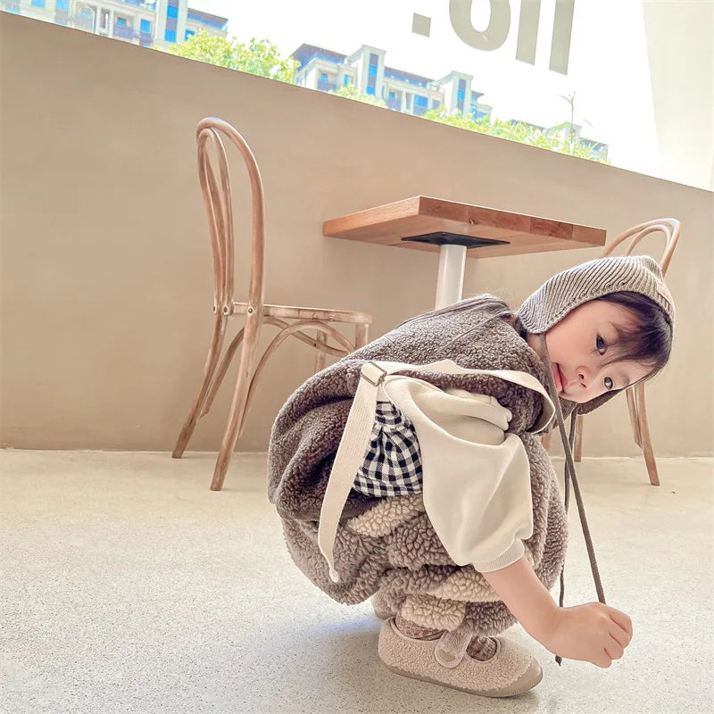 2025 Winter New Children Warm Trousers Baby Loose Lamb Fleece Pants Toddler Girls Casual Pants Solid Baby Boys Harem Pants