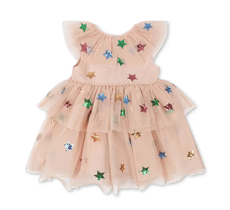 2024 KS Baby Girls Star Sequins Dress Kids Clothes Girls Mesh Princess Dresses Children Casual Skirts Christmas Party Vestidos