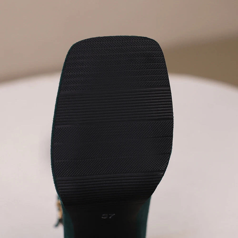 Punk Platform High Heels Women's  Ankle Strap Mary Janes Shoes Woman Luxury Green Beige block Heeled Party Shoes Chunky Pumps