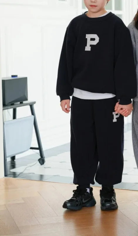 2025 Winter New Boys Girls Letter Sportswear Set Children Fleece Sweatshirt + Sweat Pants 2 Pcs Suit Kids Baby Warm Tracksuit