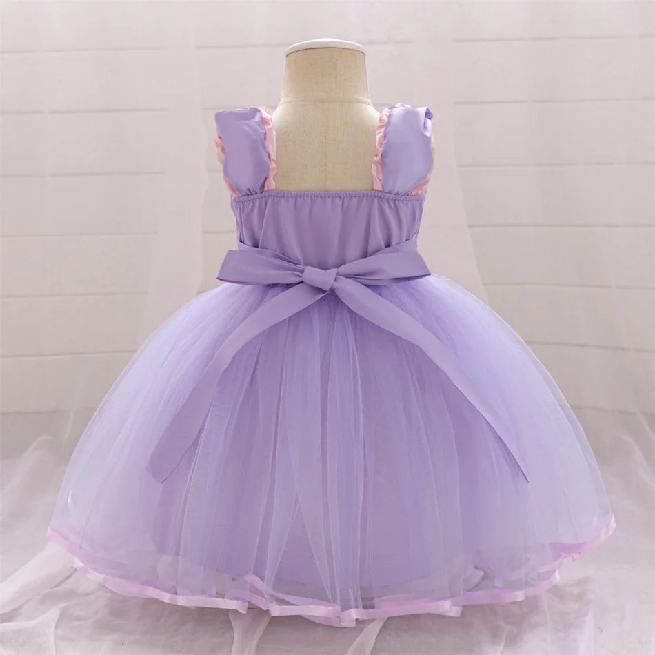 Snow White Rapunzel Sofia Purple Princess Dress Toddler Cosplay Halloween Carnival Party Mesh Gown Girls Birthday Bow Vestidos