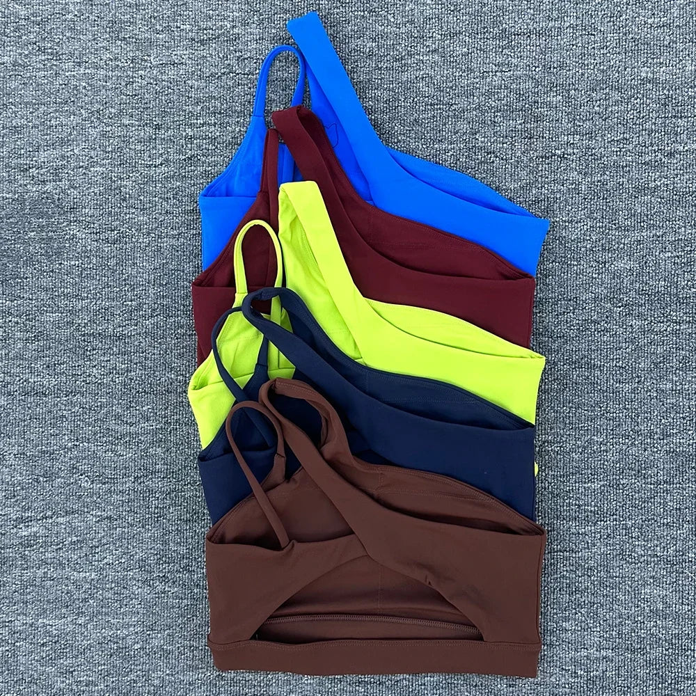 Women Shockproof Sport Bra Women's Beautiful Back Gym Sports Underwear Women Oblique Shoulder Straps Running Fitness Yoga Bra ﻿