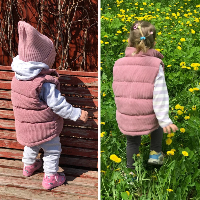 Autumn Winter Boys Girls Cotton Vest Jacket Solid Thick Corduroy Waistcoat For 2-10 Years Kids Birthday Present Child Outwear