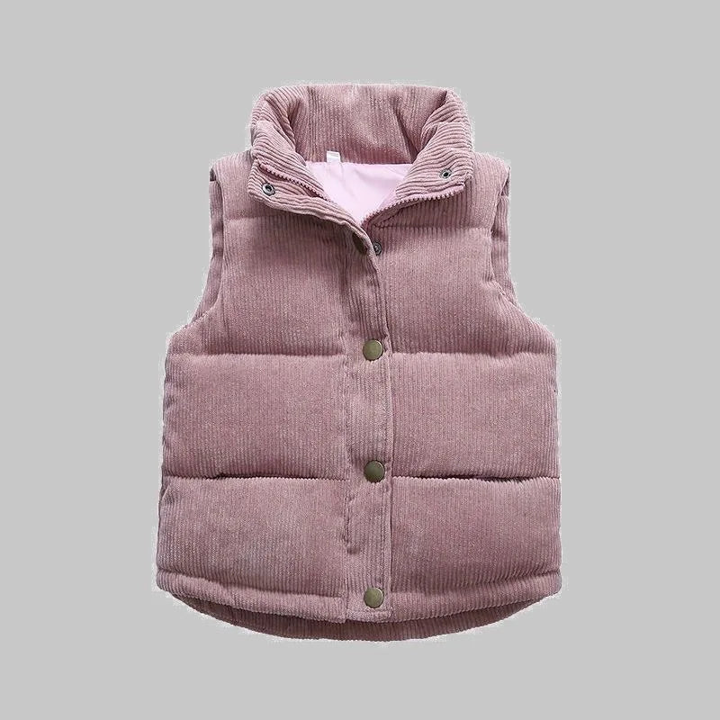 Autumn Winter Boys Girls Cotton Vest Jacket Solid Thick Corduroy Waistcoat For 2-10 Years Kids Birthday Present Child Outwear