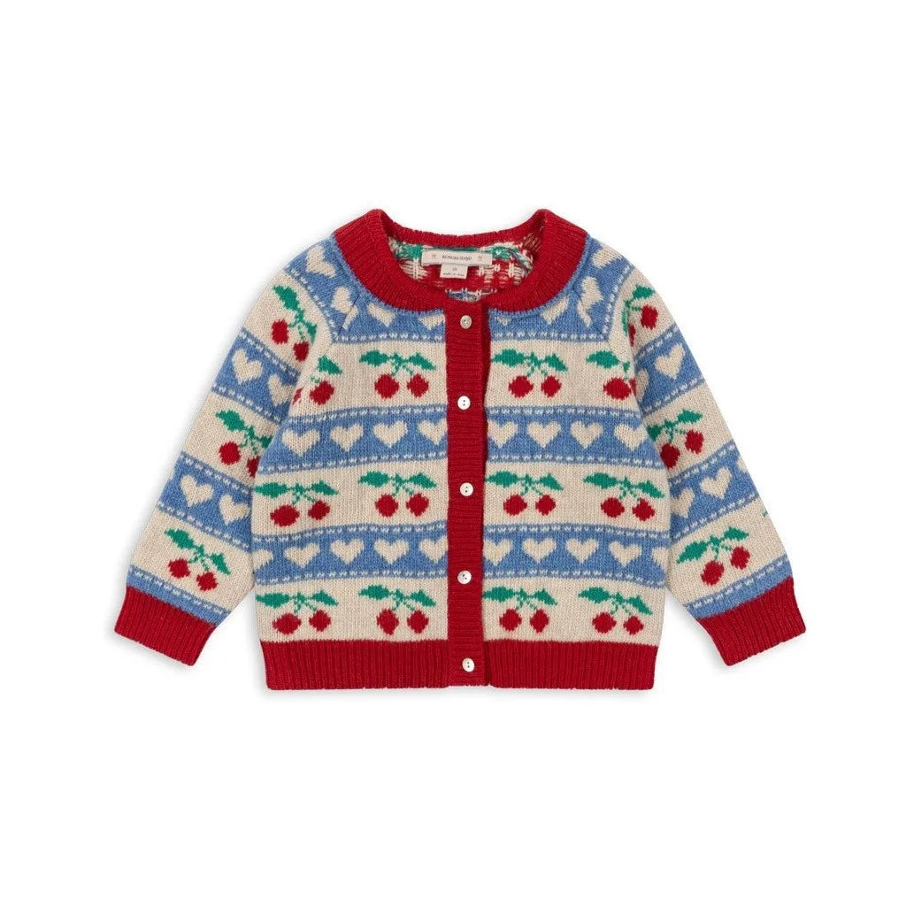 Konges Slojd Winter Baby Girls Cherry Knitted Dress Cardigan Sweaters Kids Clothes Girls Knitwear Denim Dress Coats Jeans Suits