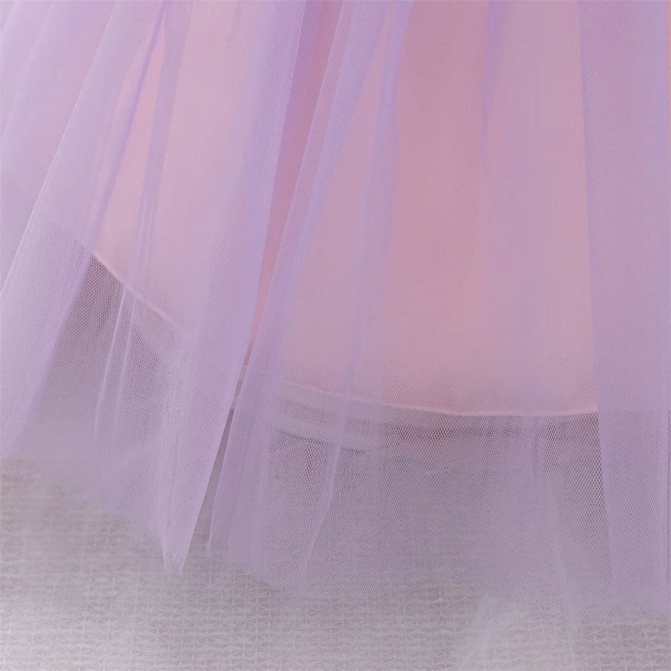 Snow White Rapunzel Sofia Purple Princess Dress Toddler Cosplay Halloween Carnival Party Mesh Gown Girls Birthday Bow Vestidos